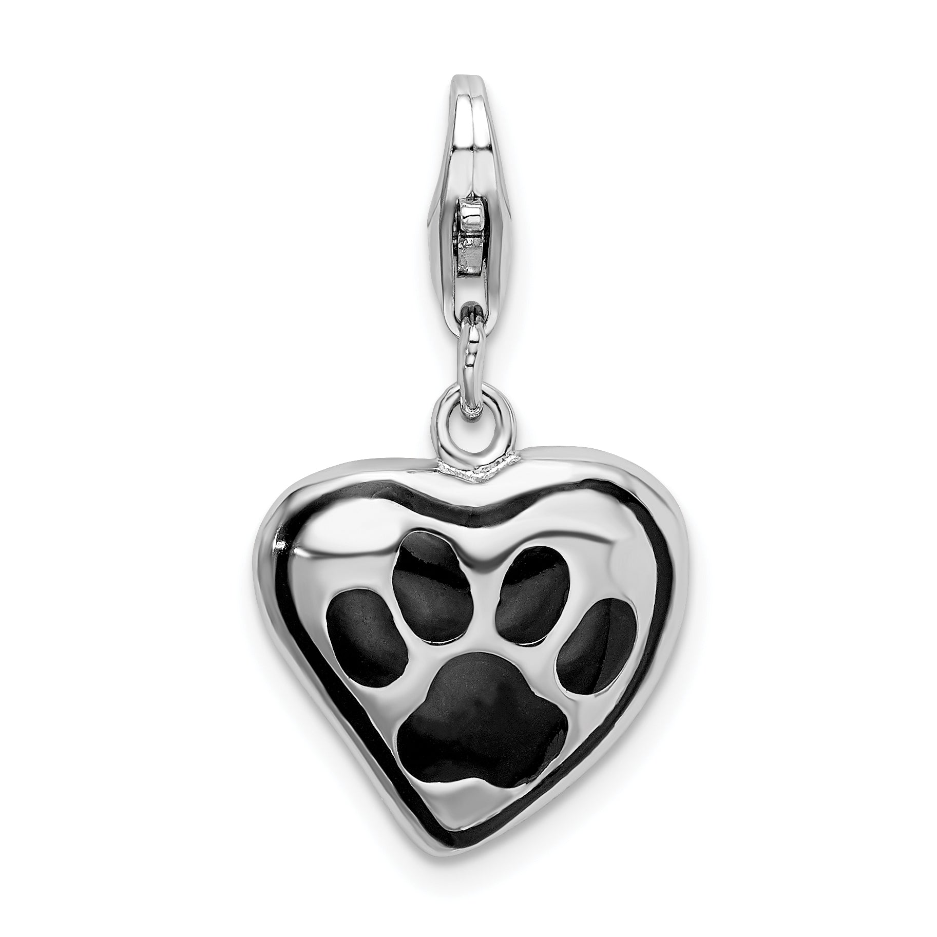 Amore La Vita Sterling Silver Rhodium-plated Polished Enameled Heart With Dog Paw Print Charm Main image