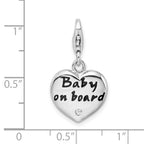 Sterling Silver BABY ON BOARD Heart Charm with CZ and Lobster Clasp