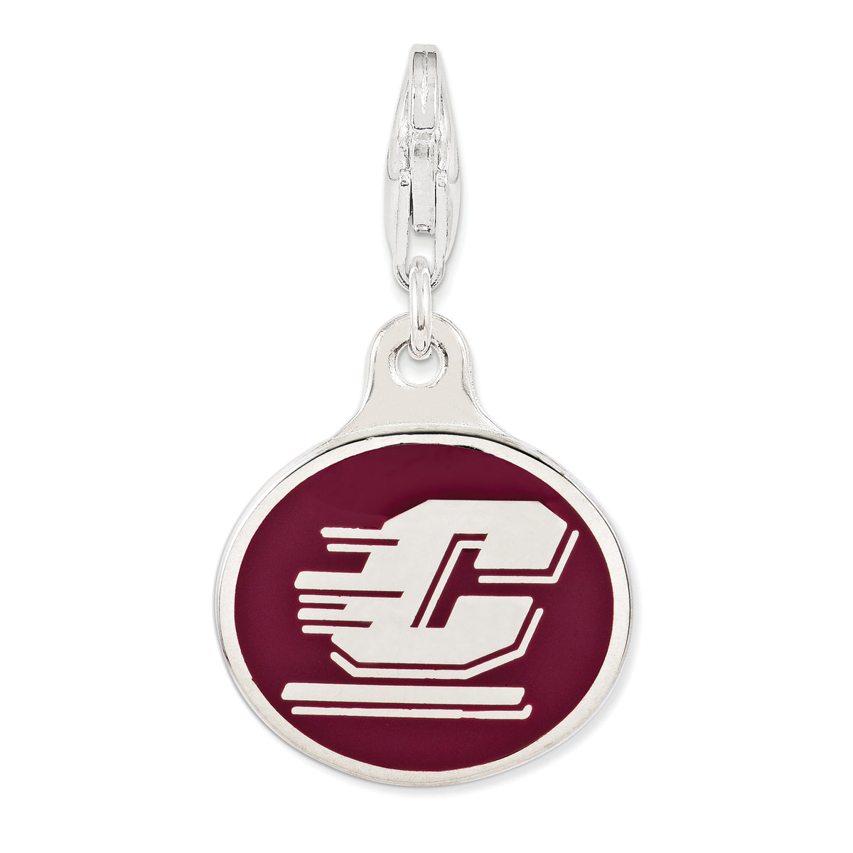Amore La Vita Sterling Silver Rhodium-plated Polished Enameled Central Michigan University Charm with Fancy Lobster Clasp