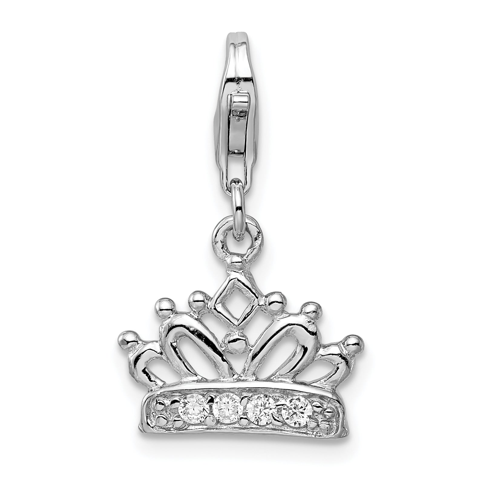 Amore La Vita Sterling Silver Rhodium-plated Polished CZ Crown Charm with Fancy Lobster Clasp Main image