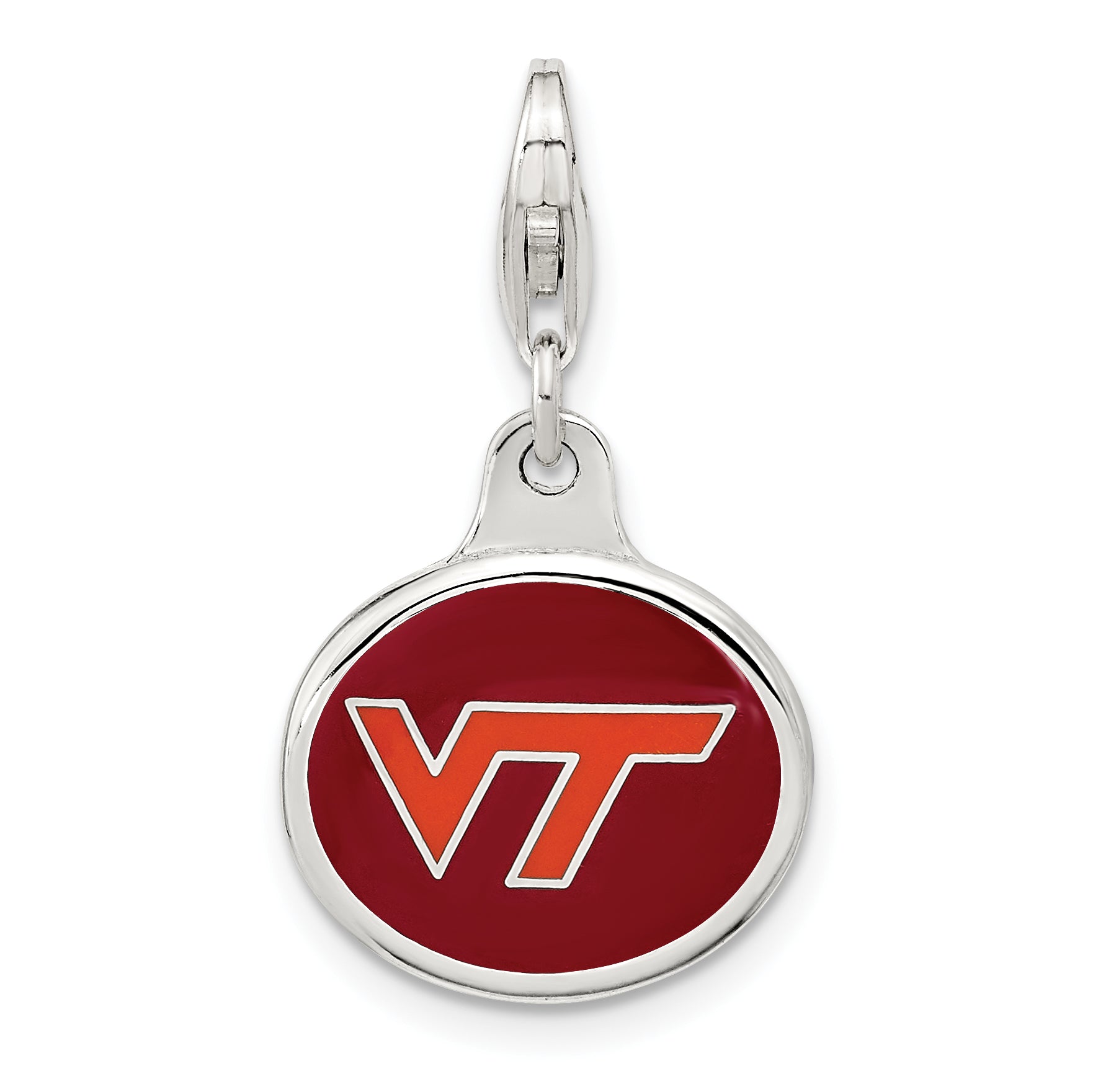 Amore La Vita Sterling Silver Rhodium-plated Polished Enameled Virginia Tech University Charm with Fancy Lobster Clasp