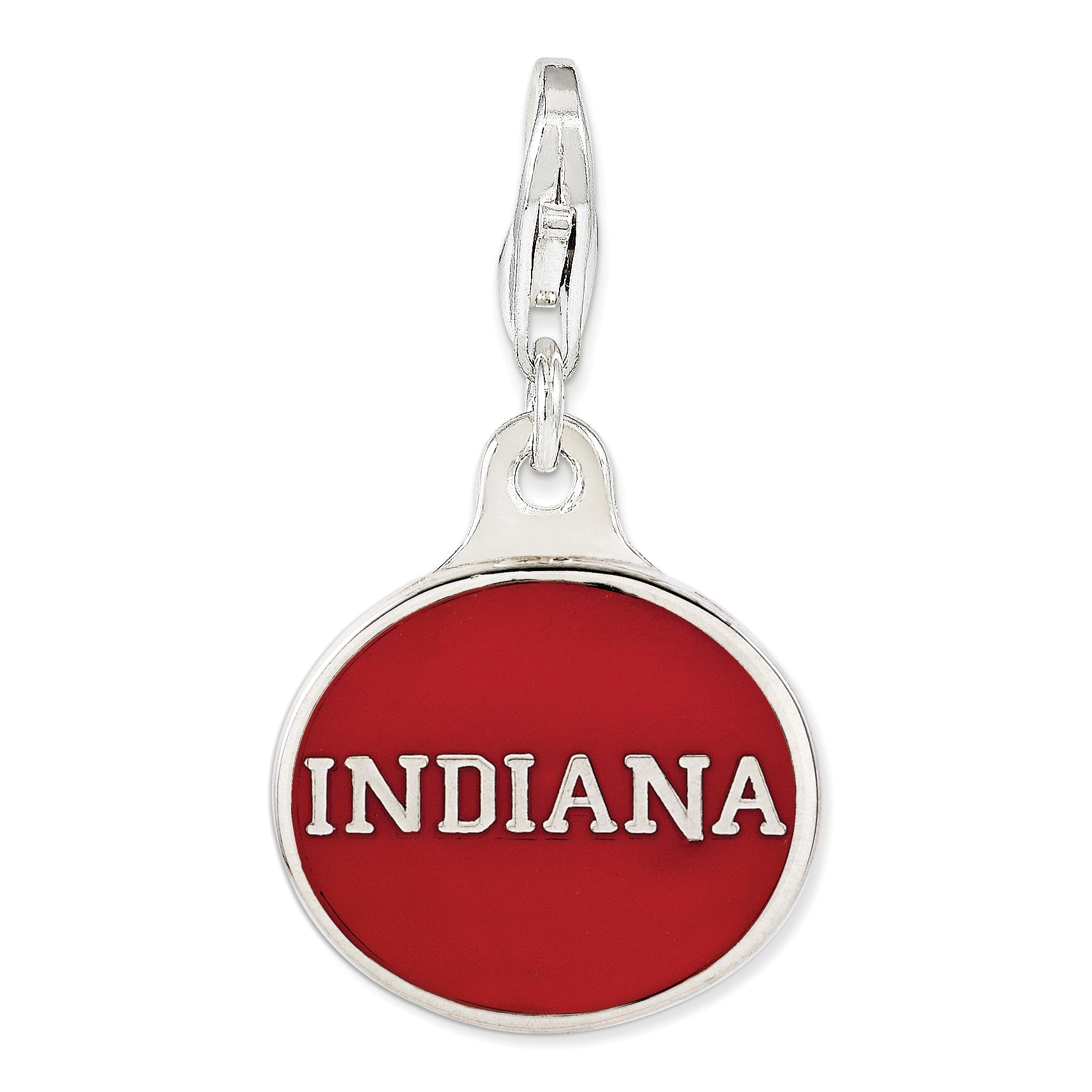 Amore La Vita Sterling Silver Rhodium-plated Polished Enameled Indiana University Charm with Fancy Lobster Clasp