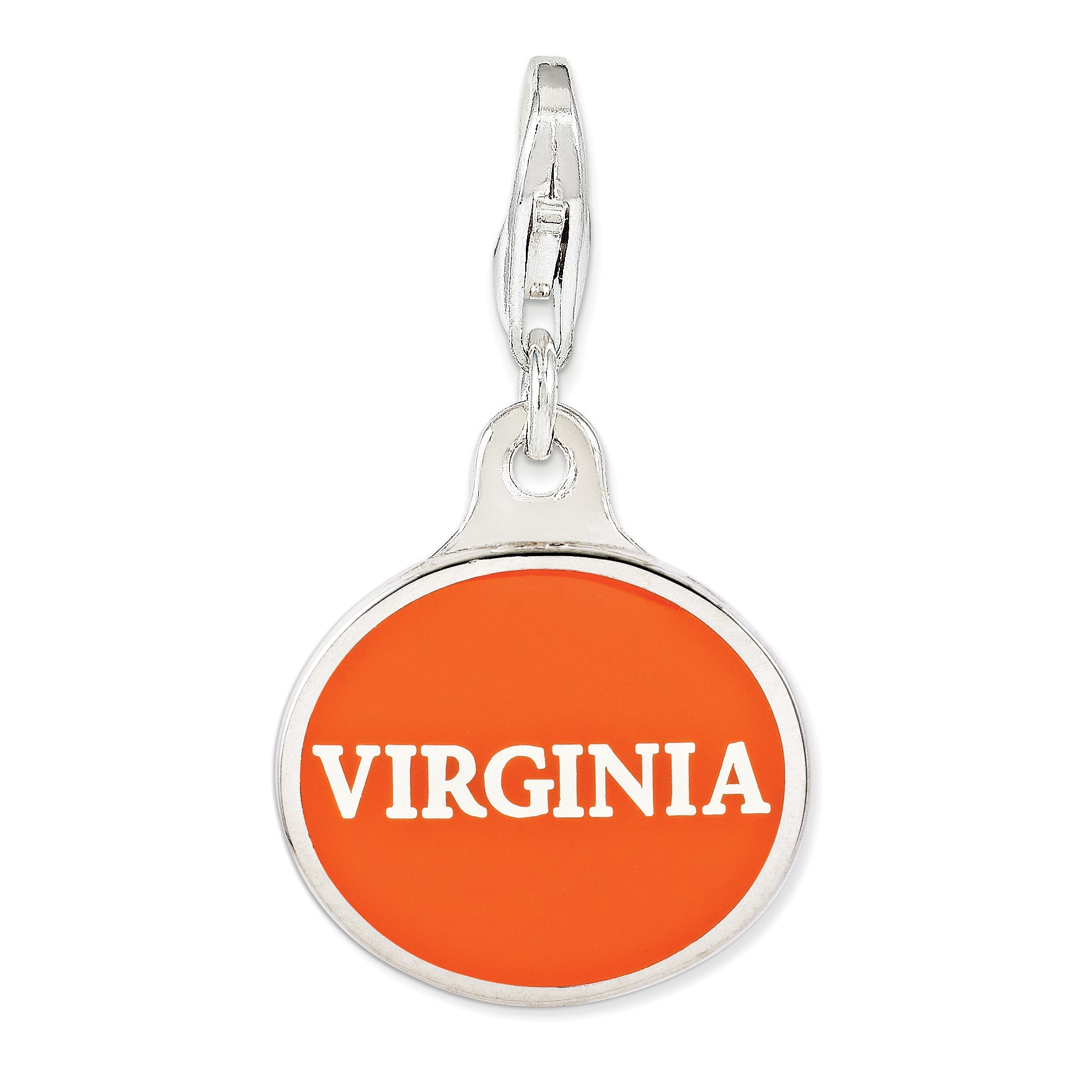 Amore La Vita Sterling Silver Rhodium-plated Polished Enameled University of Virginia Charm with Fancy Lobster Clasp