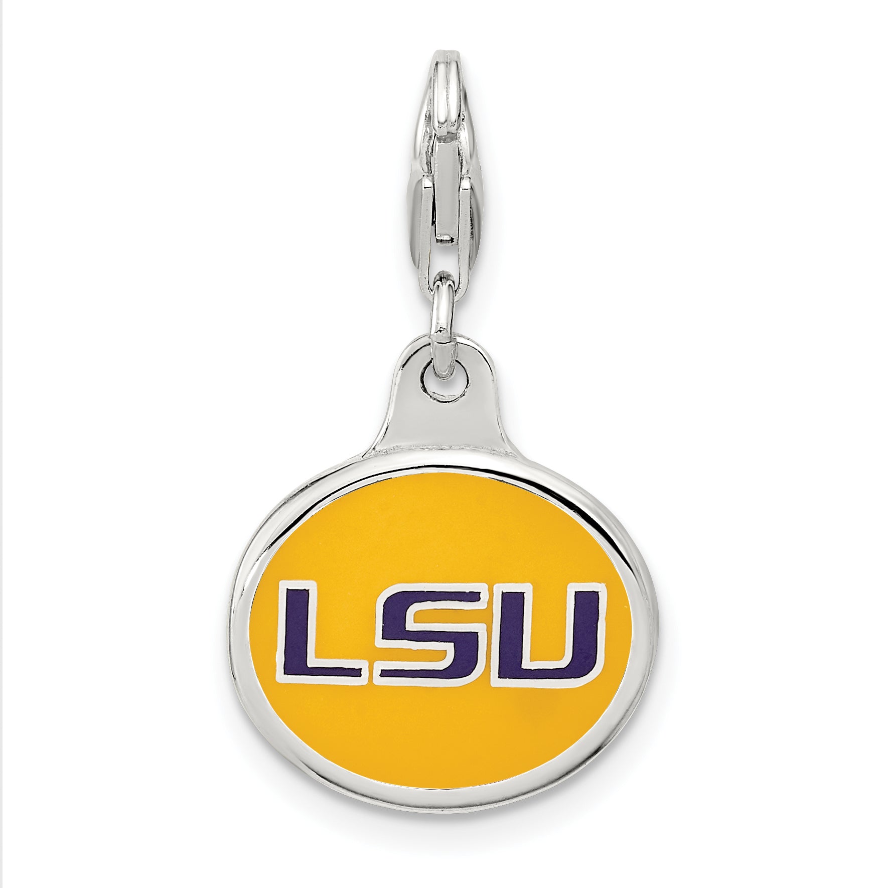 Sterling Silver LSU Enamel Charm with Lobster Clasp