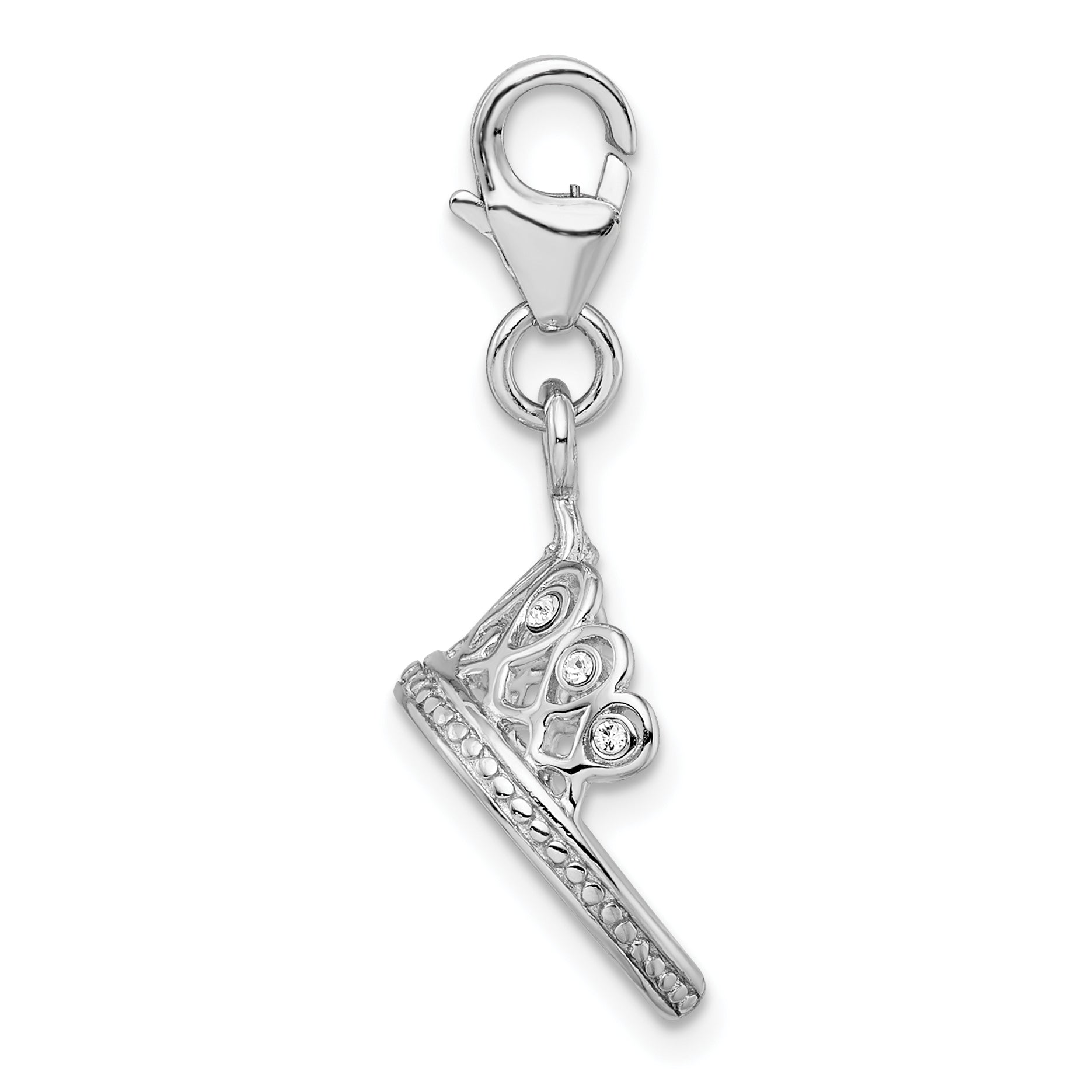 Amore La Vita Sterling Silver Rhodium-plated Polished 3-D Crystal From Swarovski Tiara Charm with Fancy Lobster Clasp