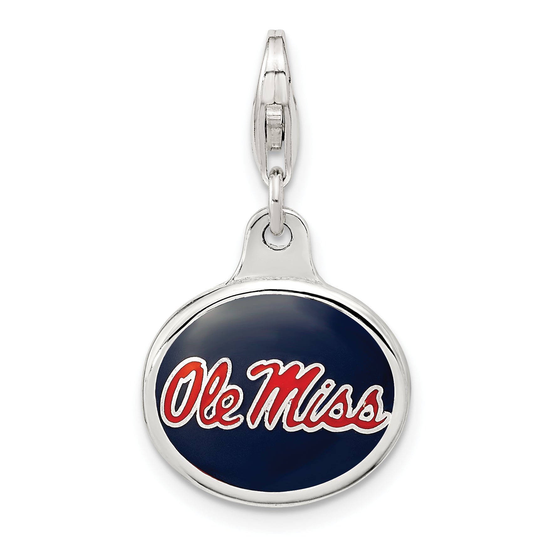 Amore La Vita Sterling Silver Rhodium-plated Polished Enameled University of Mississippi Charm with Fancy Lobster Clasp