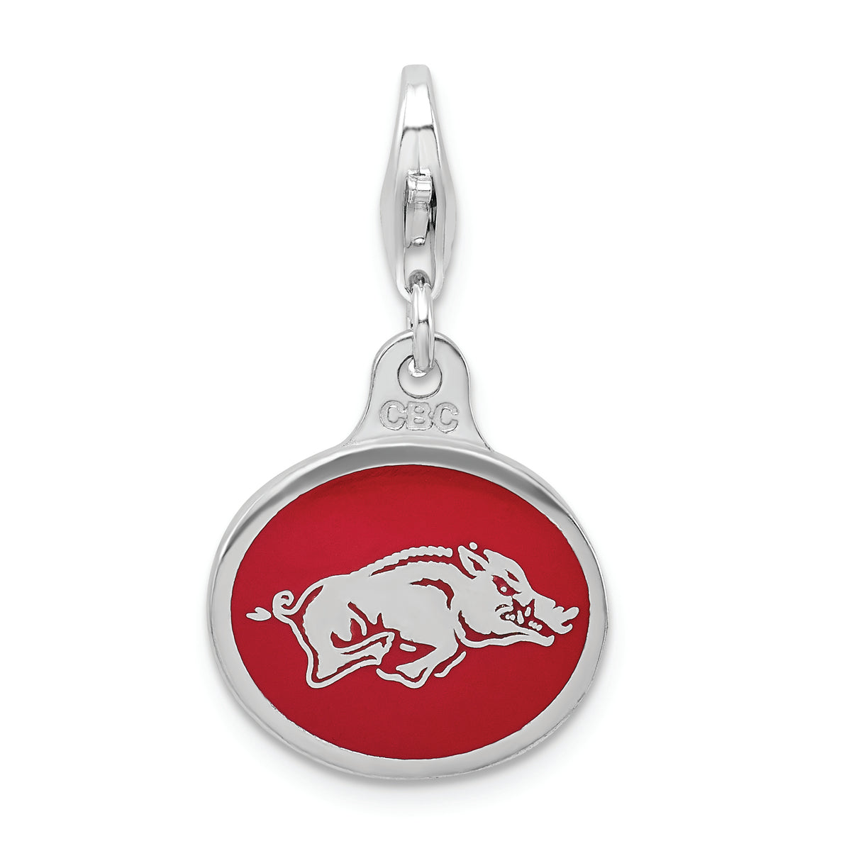 Amore La Vita Sterling Silver Rhodium-plated Polished Enameled University of Arkansas Charm with Fancy Lobster Clasp