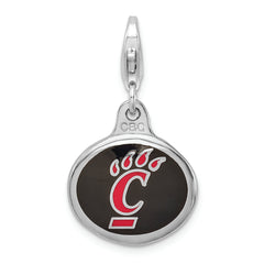 Amore La Vita Sterling Silver Rhodium-plated Polished Enameled University of Cincinnati Charm with Fancy Lobster Clasp