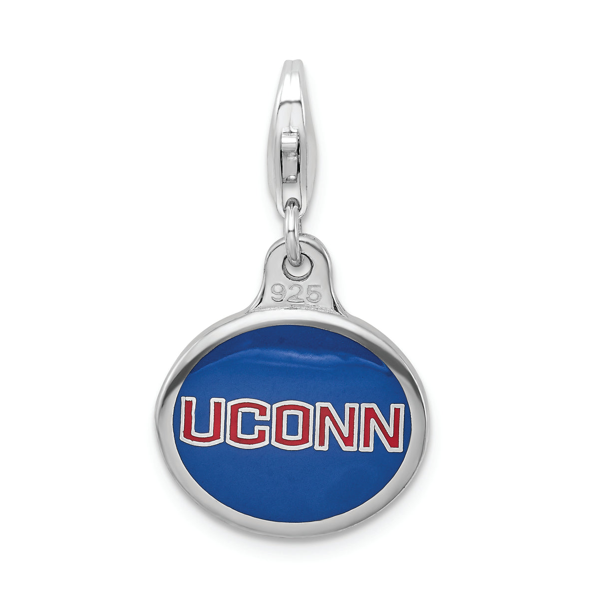 Amore La Vita Sterling Silver Rhodium-plated Polished Enameled University of Connecticut Charm with Fancy Lobster Clasp