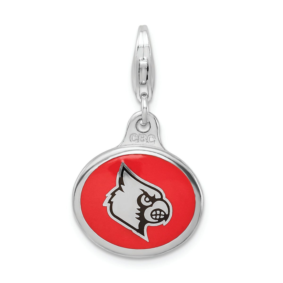Amore La Vita Sterling Silver Rhodium-plated Polished Enameled University of Louisville Charm with Fancy Lobster Clasp