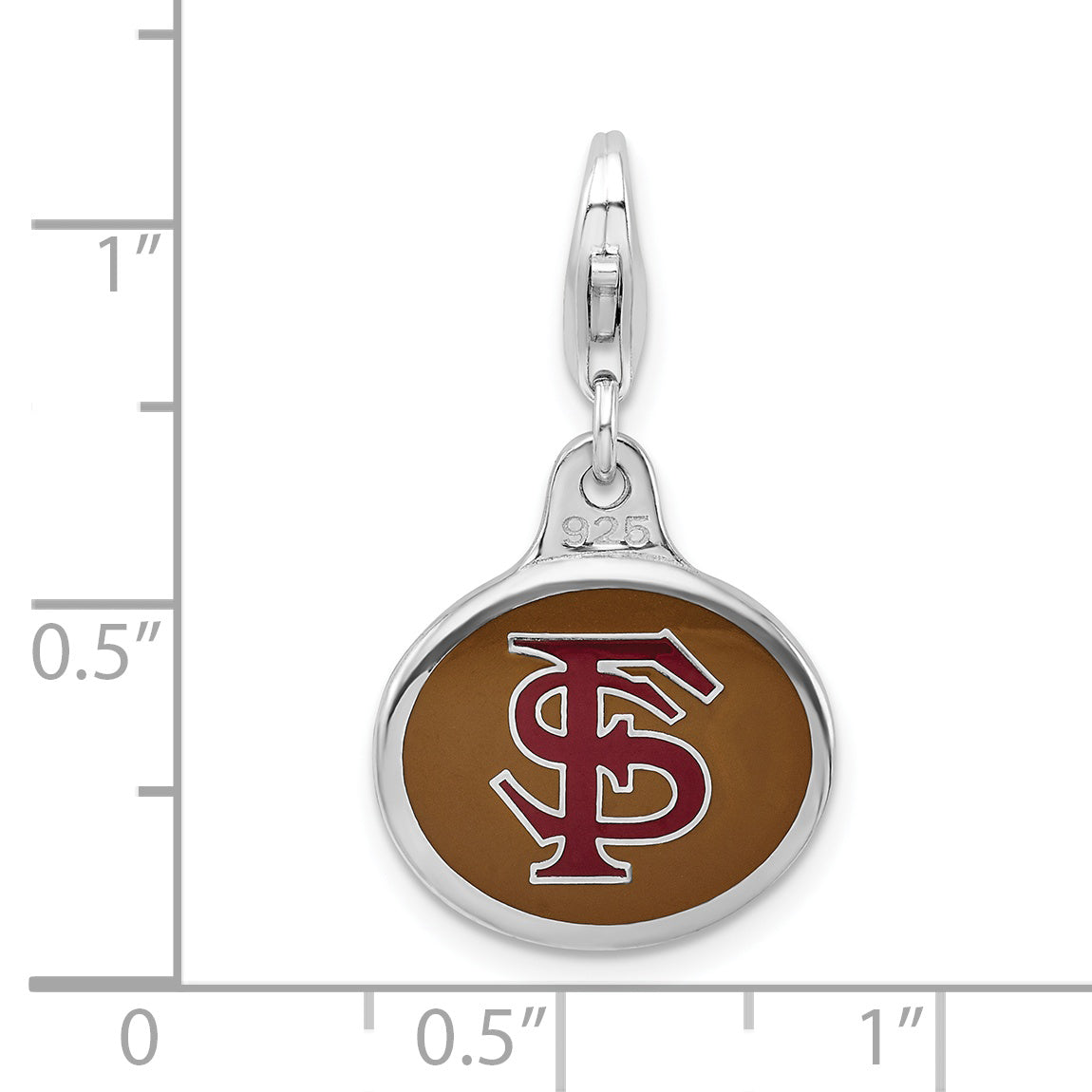 925 Sterling Silver Florida State Charm with Enamel Accent and Lobster Clasp