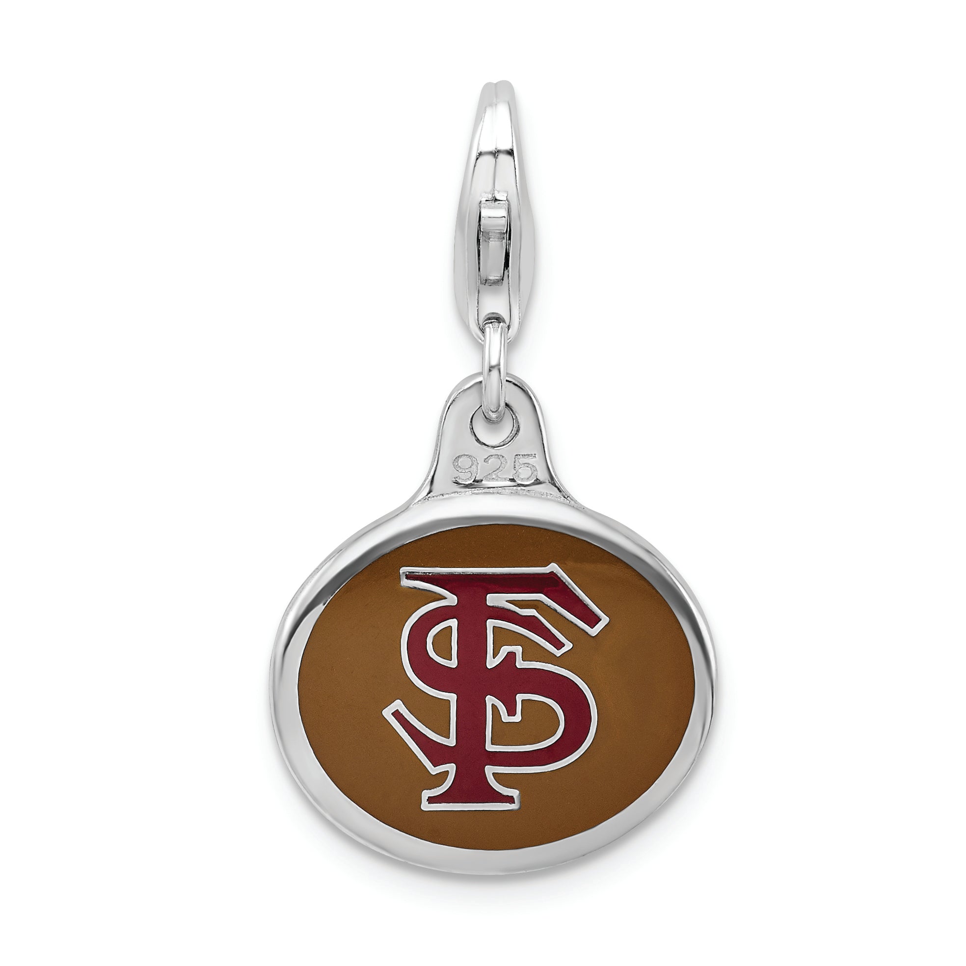 Amore La Vita Sterling Silver Rhodium-plated Polished Enameled Florida State University Charm with Fancy Lobster Clasp