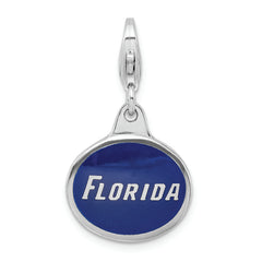 Amore La Vita Sterling Silver Rhodium-plated Polished Enameled University of Florida Charm with Fancy Lobster Clasp