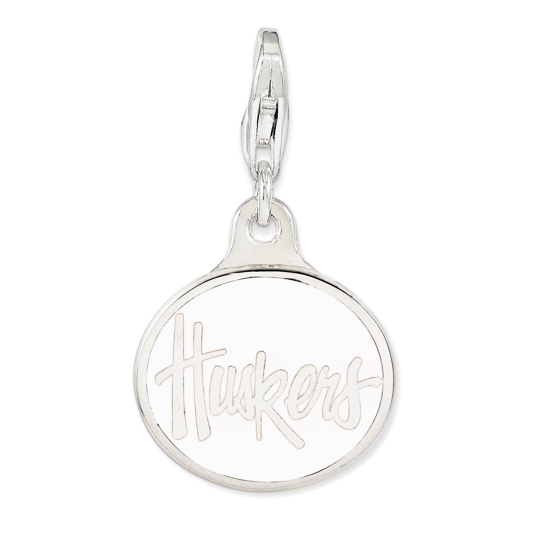 Amore La Vita Sterling Silver Rhodium-plated Polished Enameled University of Nebraska Charm with Fancy Lobster Clasp Main image