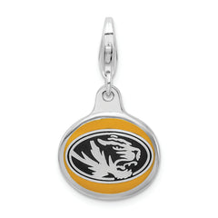 Amore La Vita Sterling Silver Rhodium-plated Polished Enameled University of Missouri Charm with Fancy Lobster Clasp