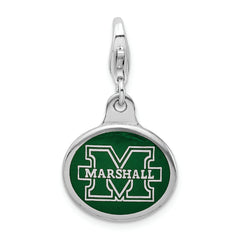 Amore La Vita Sterling Silver Rhodium-plated Polished Enameled Marshall University Charm with Fancy Lobster Clasp