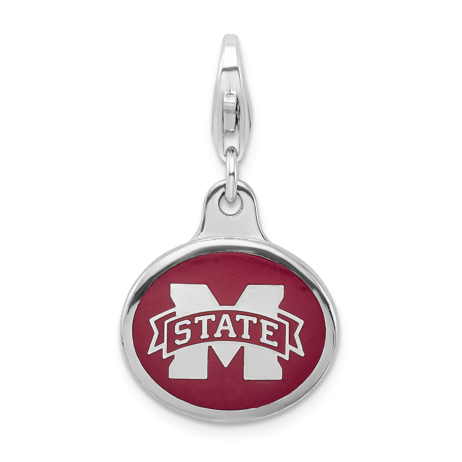 Amore La Vita Sterling Silver Rhodium-plated Polished Enameled Mississippi State University Charm with Fancy Lobster Clasp
