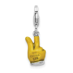 Sterling Silver Peace Hand Charm with Yellow Enamel and Lobster Clasp