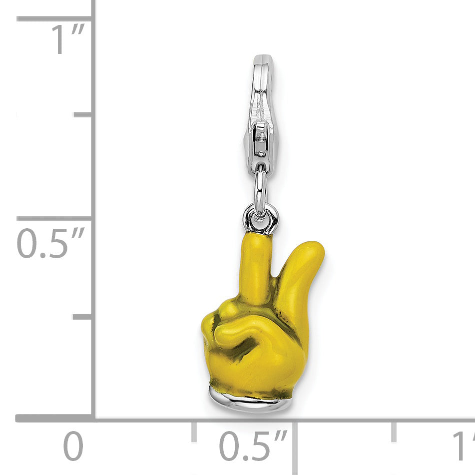 Sterling Silver Peace Hand Charm with Yellow Enamel and Lobster Clasp