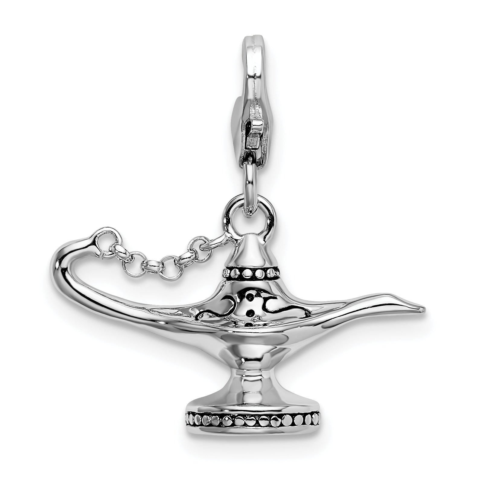 Amore La Vita Sterling Silver Rhodium-plated Polished 3-D Enameled Magic Lamp Charm with Fancy Lobster Clasp Main image