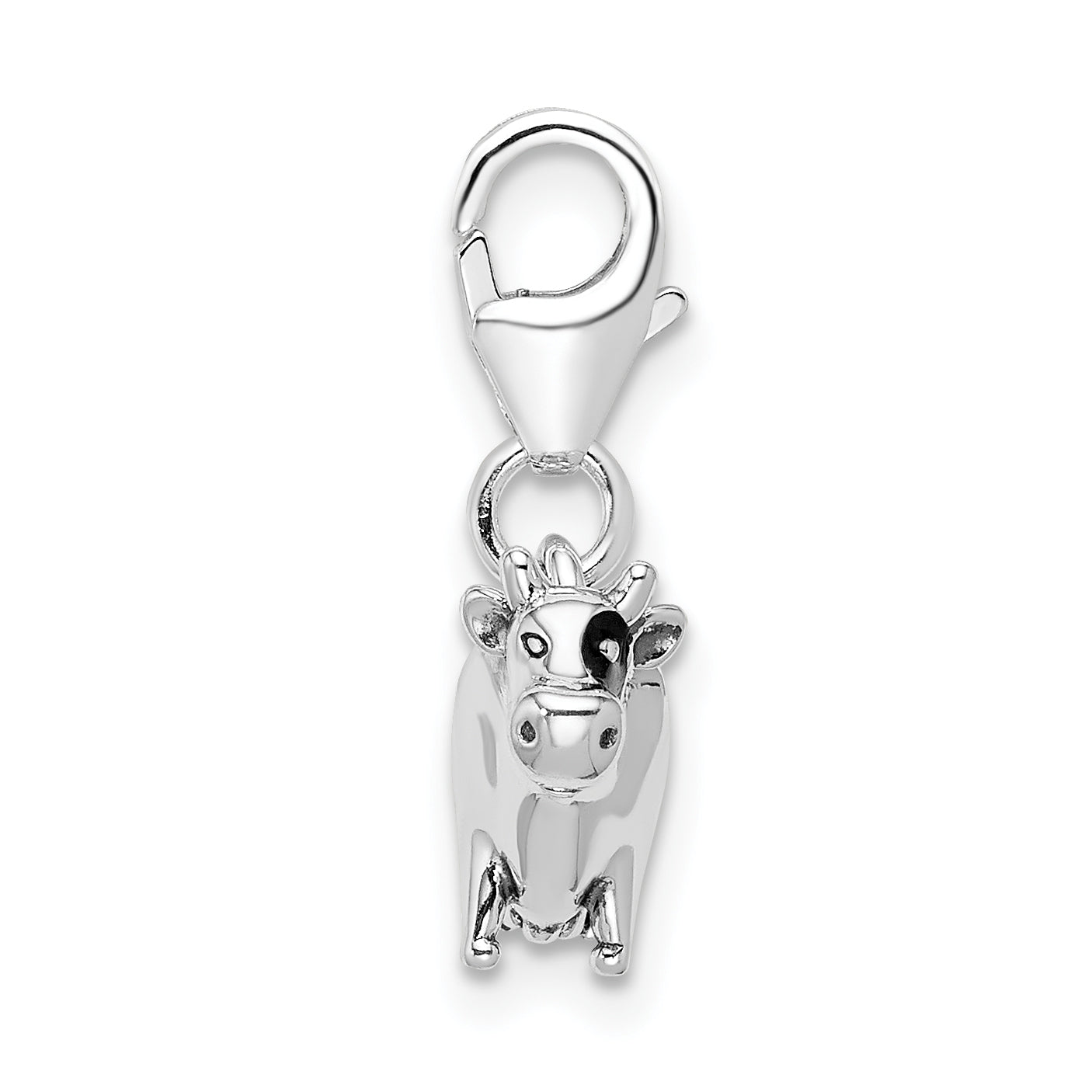 Sterling Silver 925 Enameled Cow Charm with Rhodium Plating