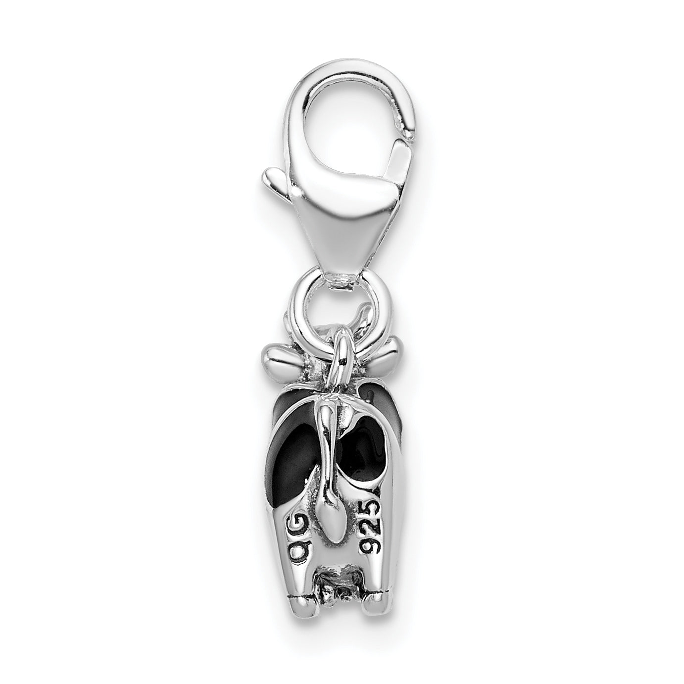 Sterling Silver 925 Enameled Cow Charm with Rhodium Plating