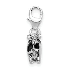 Sterling Silver 925 Enameled Cow Charm with Rhodium Plating