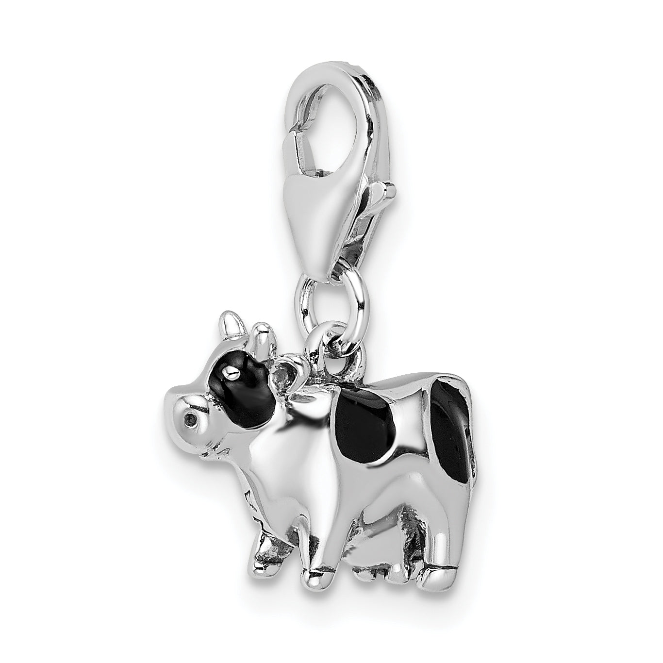 Sterling Silver 925 Enameled Cow Charm with Rhodium Plating