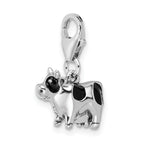 Sterling Silver 925 Enameled Cow Charm with Rhodium Plating