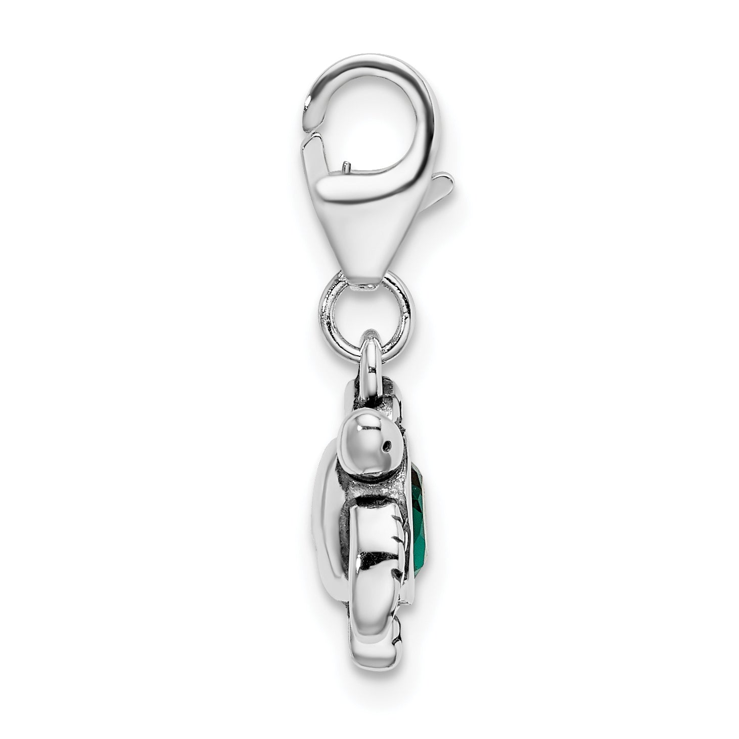 Sterling Silver Turtle Charm with Green Swarovski Crystal