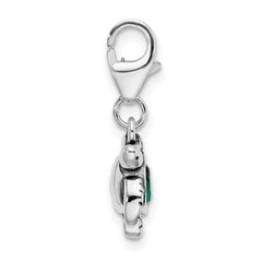 Sterling Silver Turtle Charm with Green Swarovski Crystal