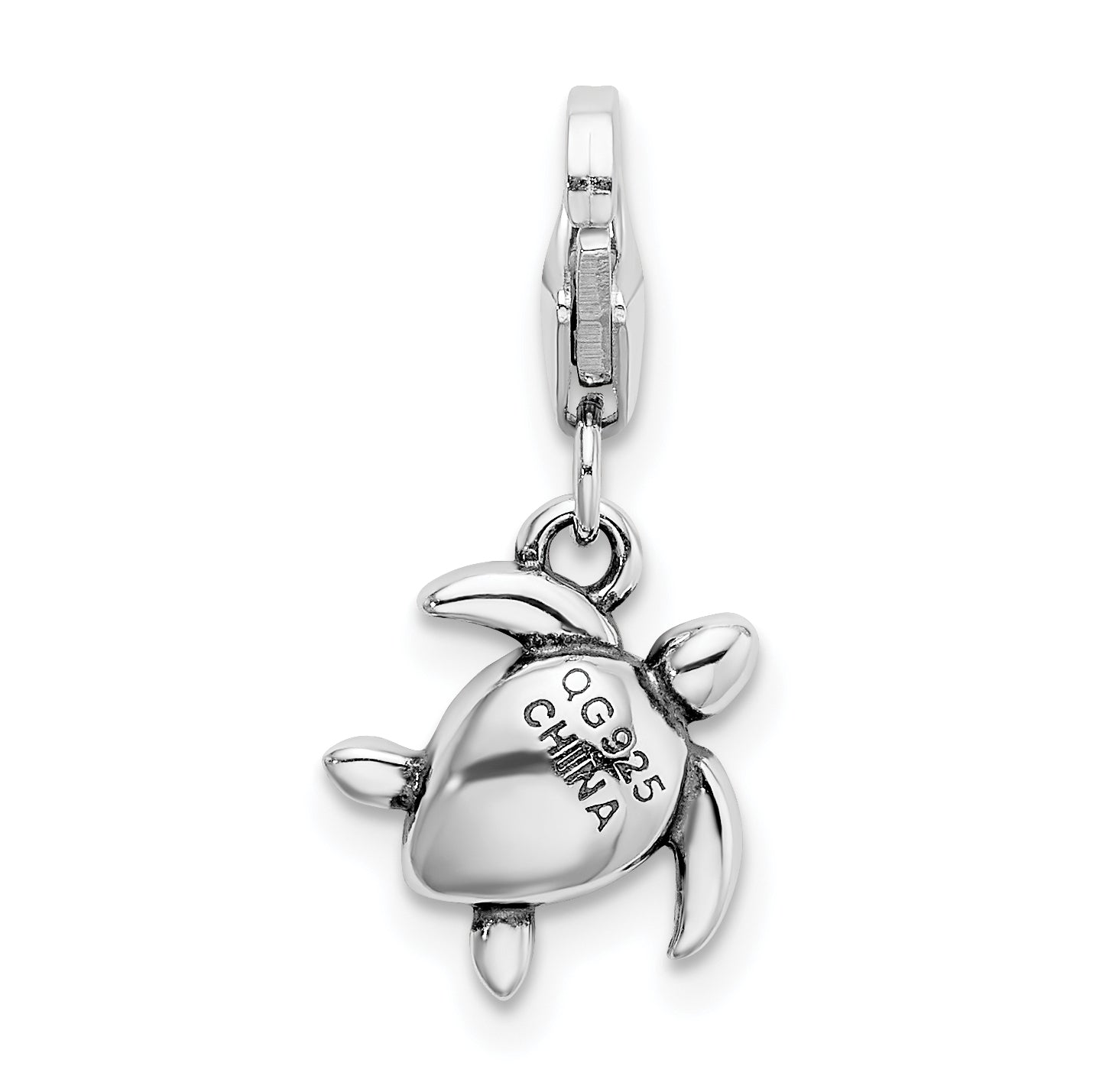 Sterling Silver Turtle Charm with Green Swarovski Crystal