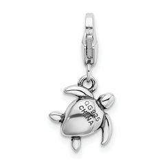 Sterling Silver Turtle Charm with Green Swarovski Crystal