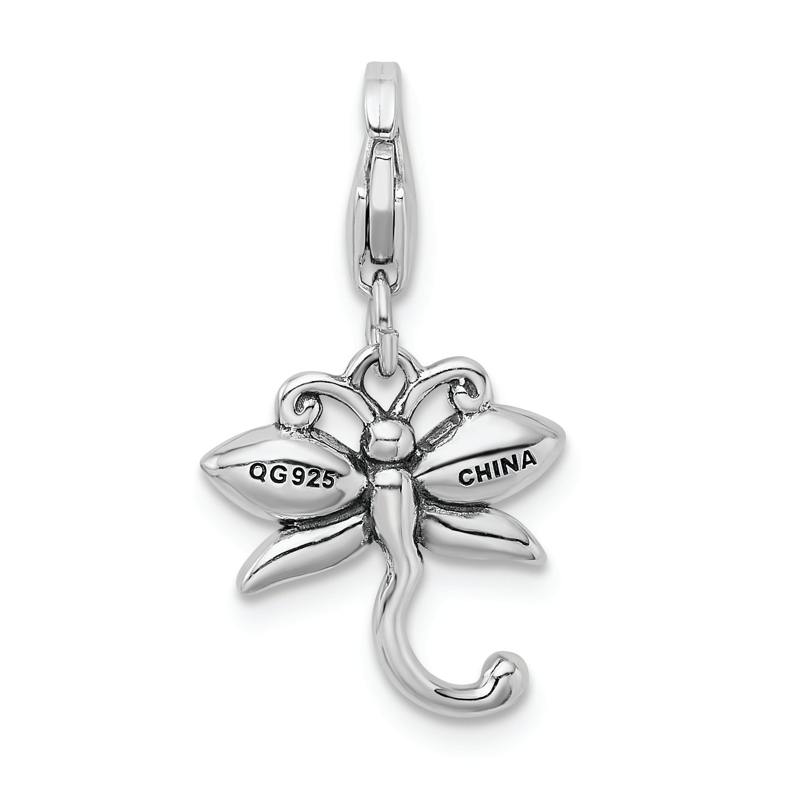 Sterling Silver Dragonfly Charm with Pink Swarovski Crystals