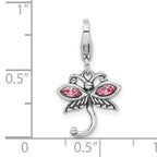 Sterling Silver Dragonfly Charm with Pink Crystals