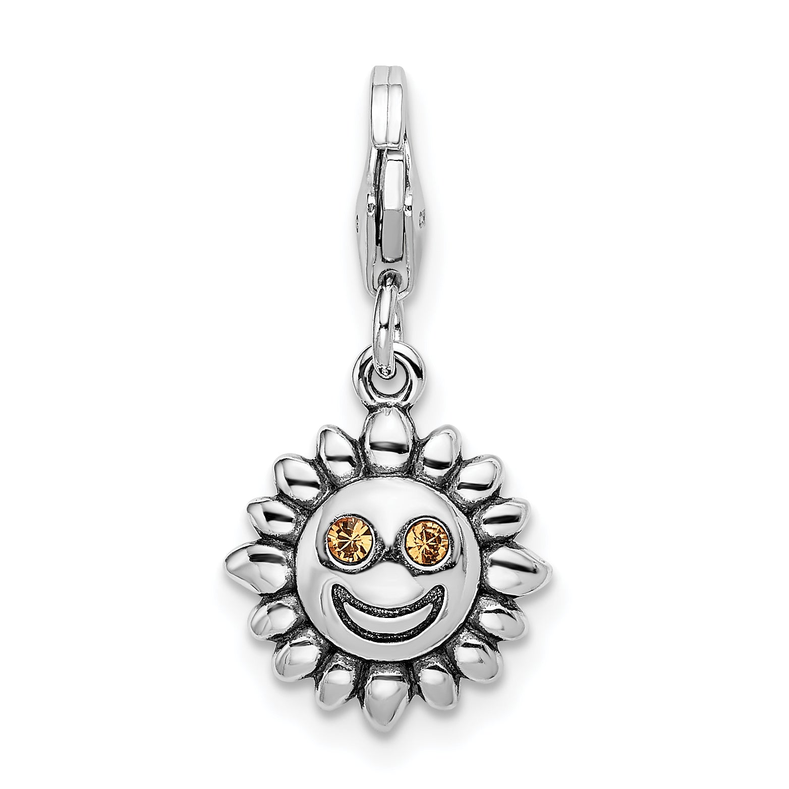 Sterling Silver 925 Sun Pendant with Yellow Swarovski Crystal Charm