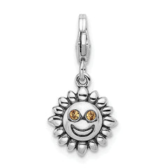 Sterling Silver 925 Sun Pendant with Yellow Swarovski Crystal Charm