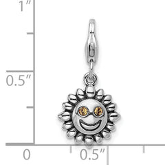Sterling Silver 925 Sun Pendant with Yellow Swarovski Crystal Charm