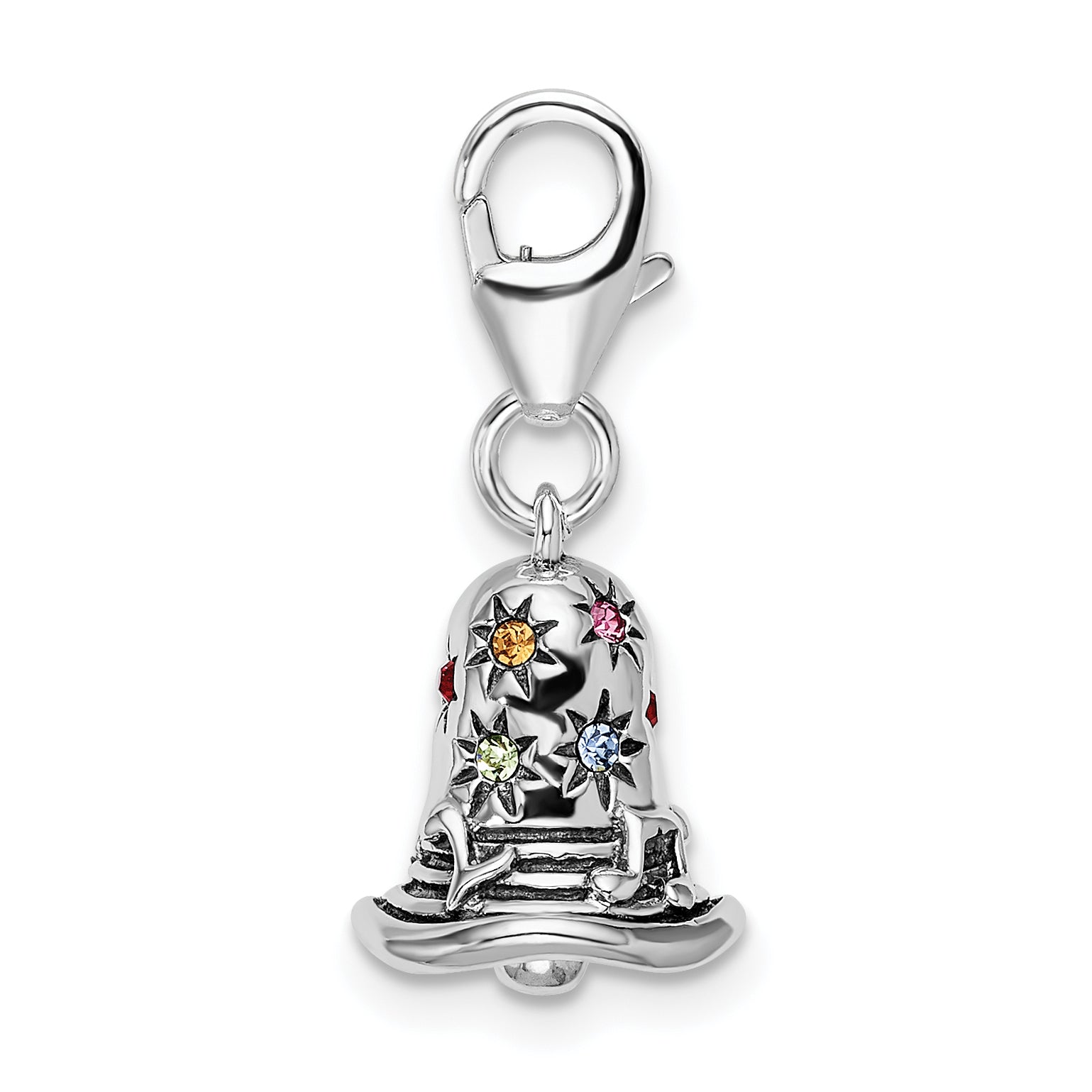 Sophia Jewelers Sterling Silver Crystal Multi-Color Crystal Bell Charm Secondary image
