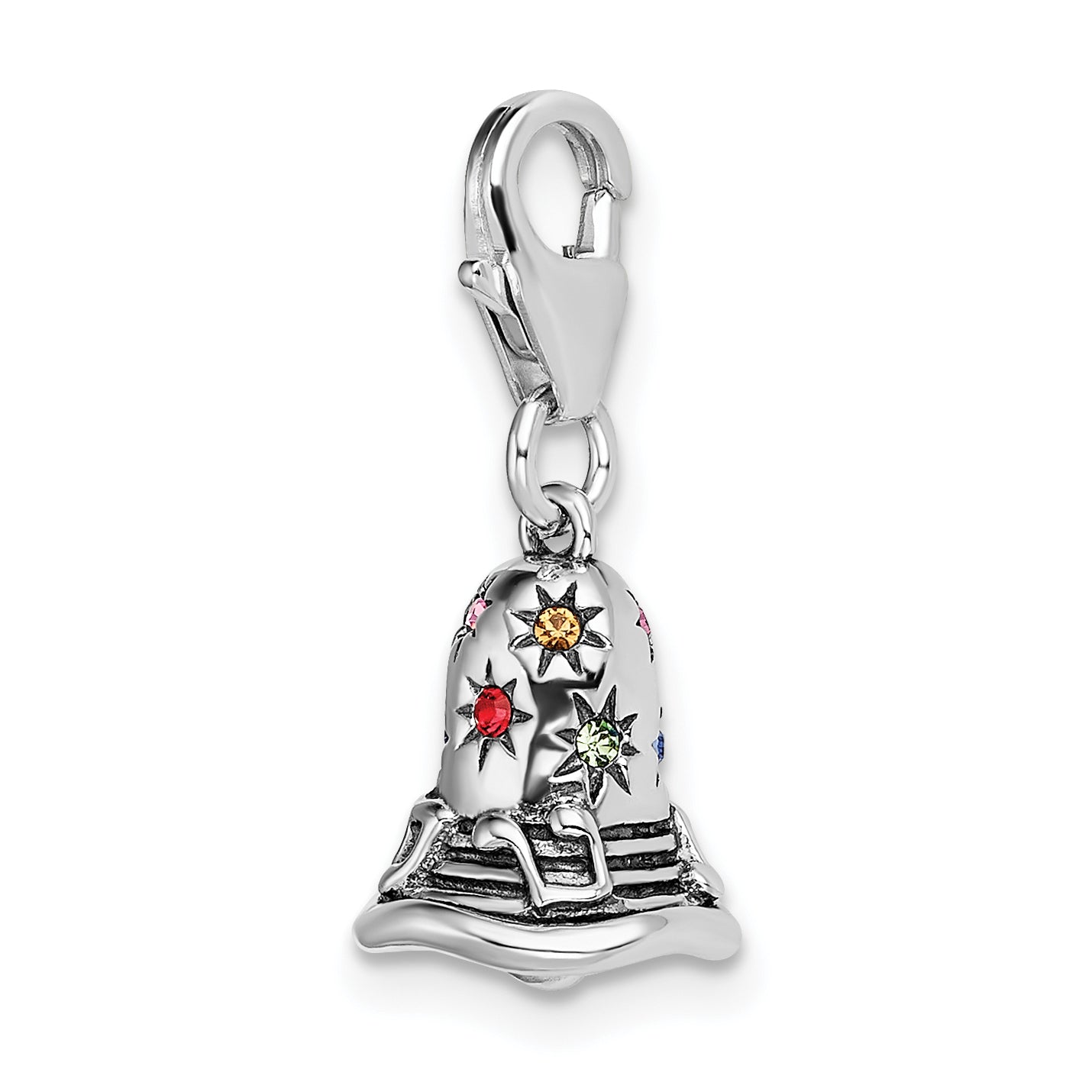 Sophia Jewelers Sterling Silver Crystal Multi-Color Crystal Bell Charm