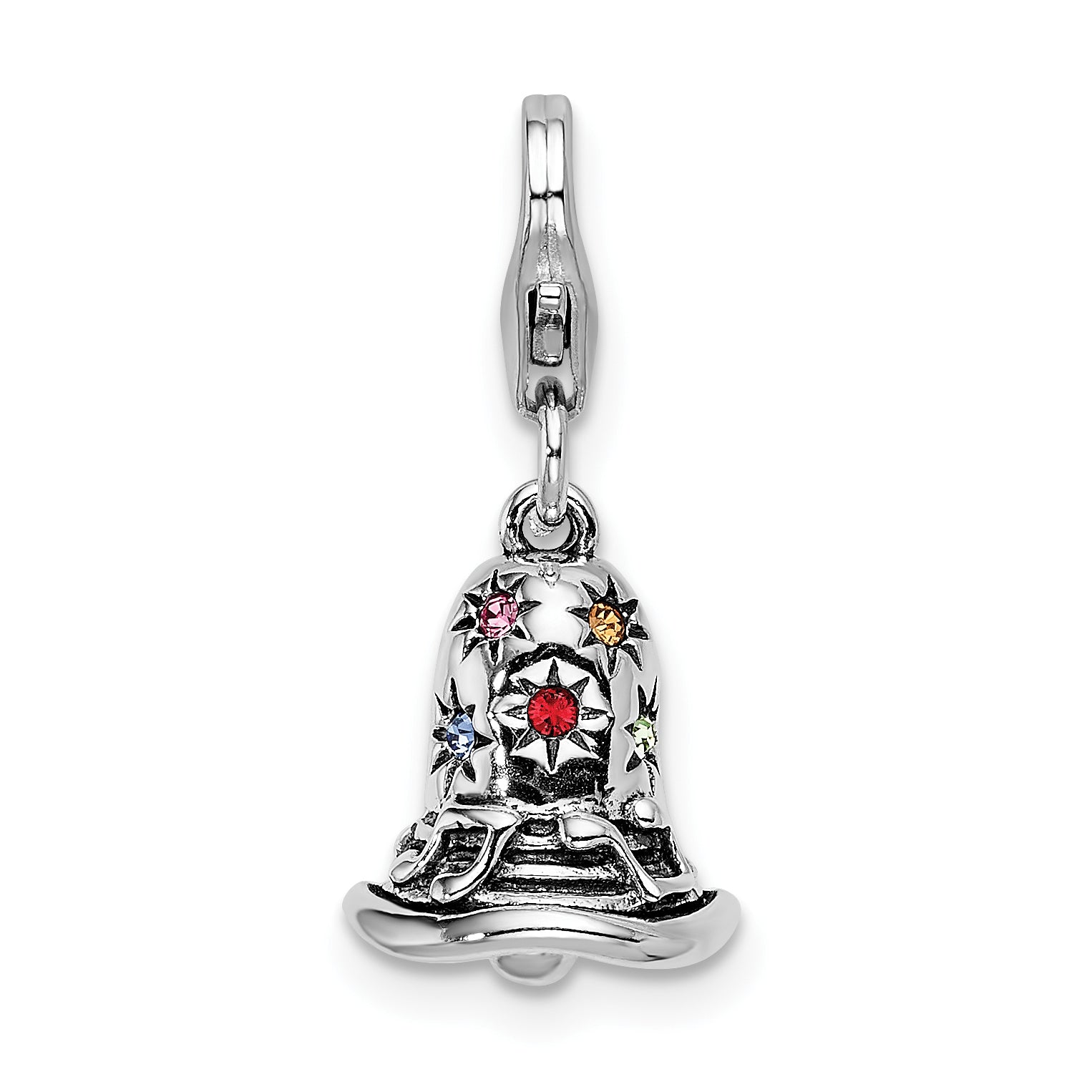 Amore La Vita Sterling Silver Rhodium-plated Polished 3-D Pink Red Blue Yellow and Green Crystal From Swarovski Bell Charm with Fancy Lobster Clasp Main image
