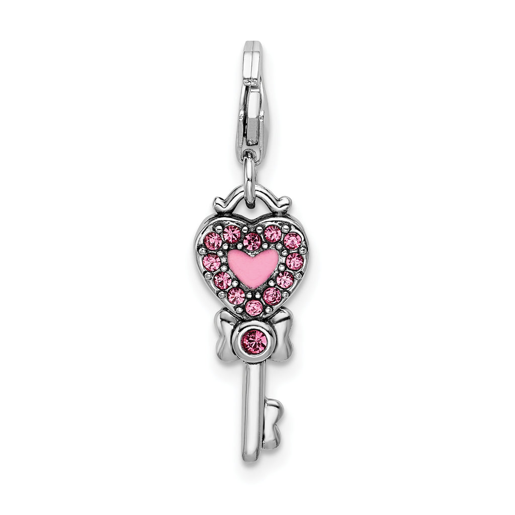 Sterling Silver Reversible Crystal Heart Pendant with Rhodium Finish