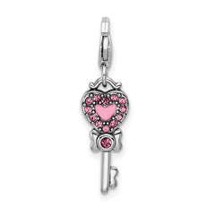 Sterling Silver Reversible Swarovski Heart Pendant with Rhodium Finish