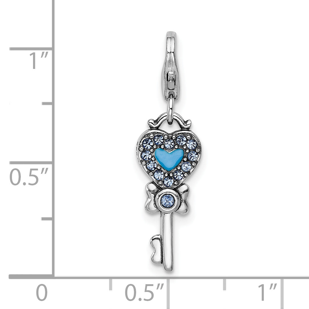 Sterling Silver Reversible Swarovski Heart Pendant with Rhodium Finish