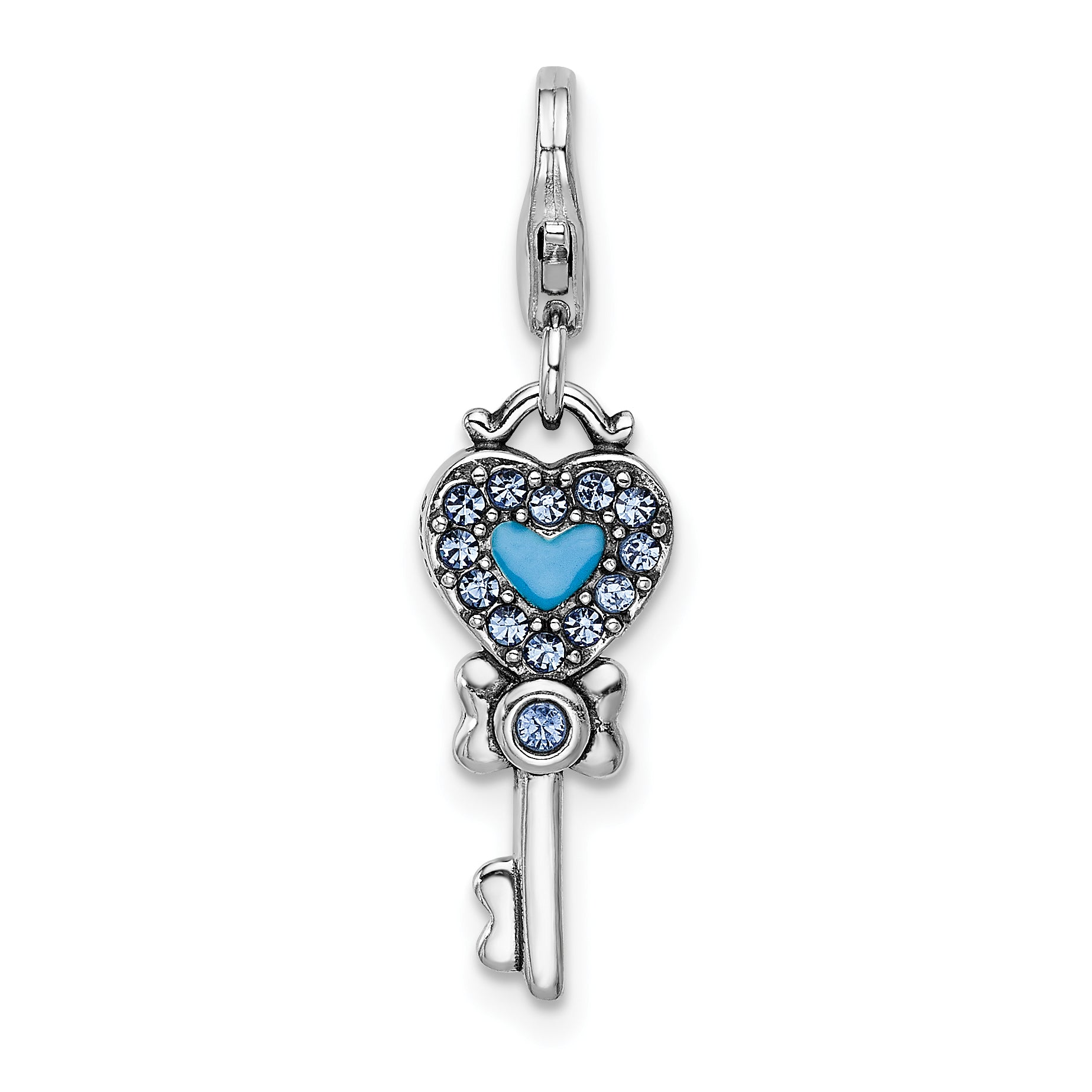 Amore La Vita Sterling Silver Rhodium-plated Polished 3-D Pink and Blue Crystal From Swarovski Enameled Reversible Heart Key Charm with Fancy Lobster Clasp Main image