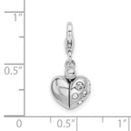 925 Sterling Silver Crystal Enameled Heart Charm with Rhodium Plating