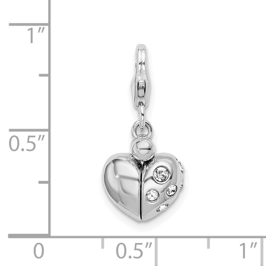 925 Sterling Silver Crystal Enameled Heart Charm with Rhodium Plating