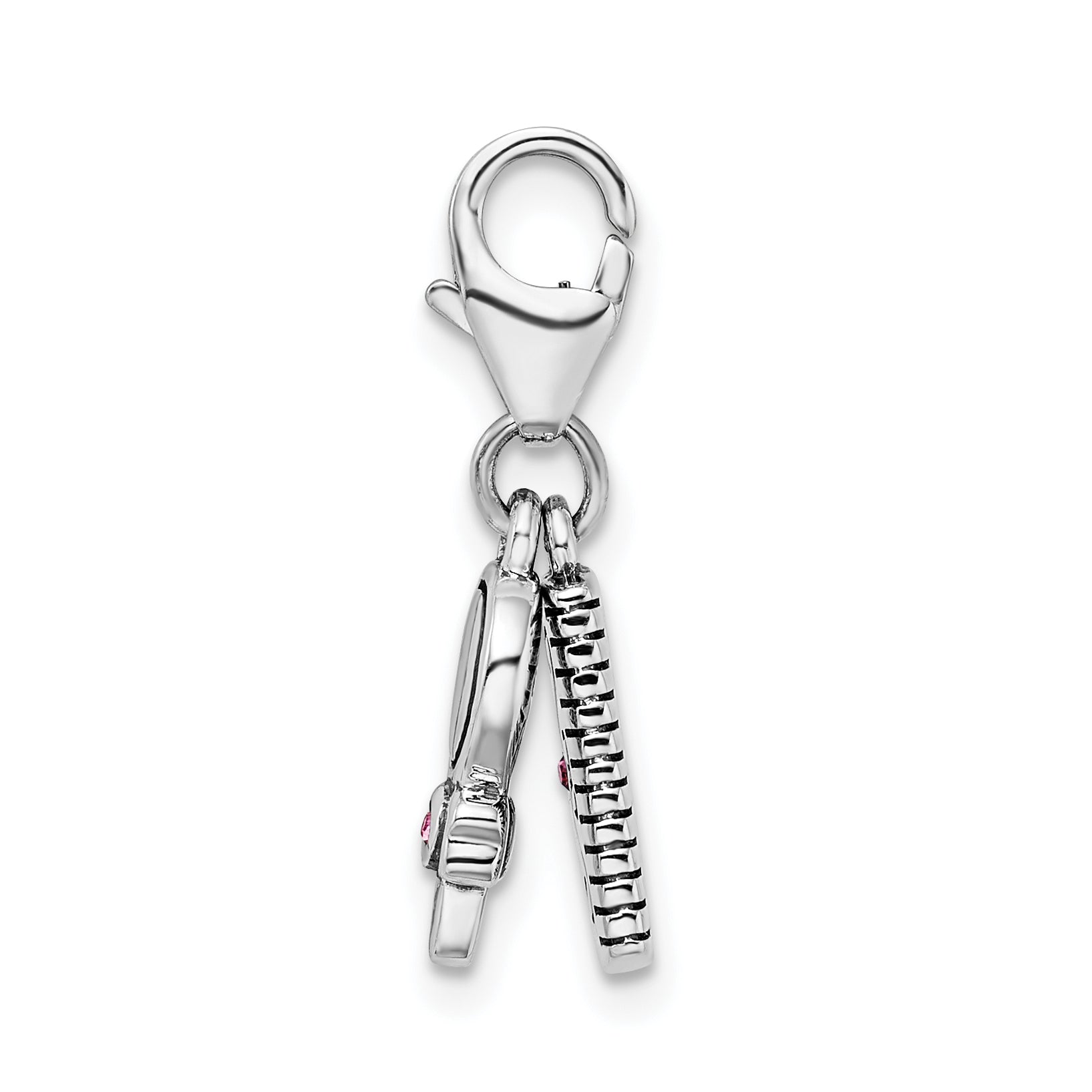 Sterling Silver Pink Crystal Charm with Rhodium Plating Elegance