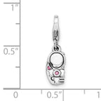 Sterling Silver Pink Crystal Charm with Rhodium Plating Elegance