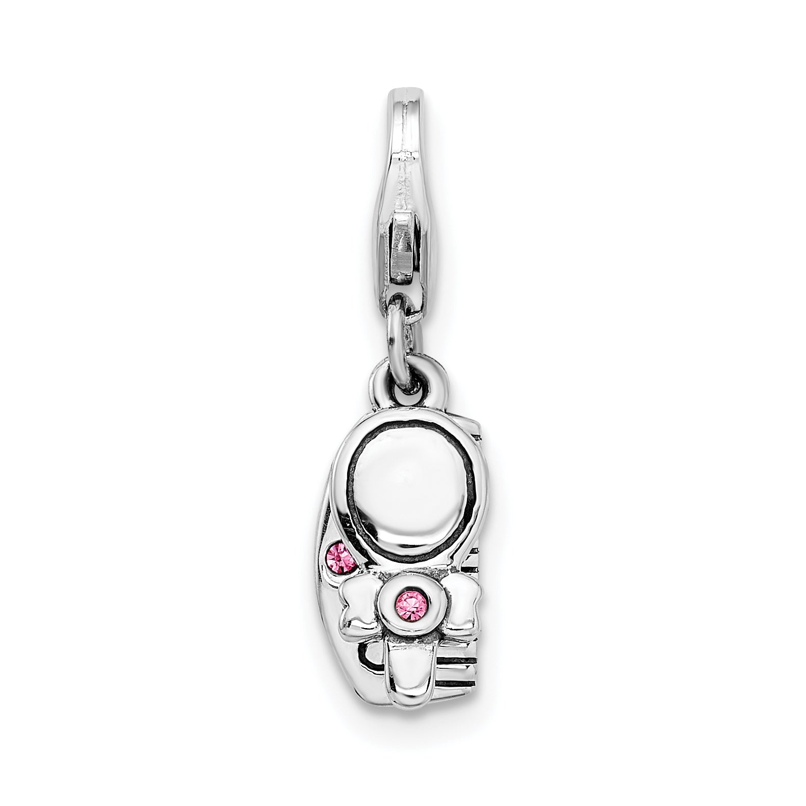 Amore La Vita Sterling Silver Rhodium-plated Polished 3-D Pink Crystal From Swarovski Comb and Mirror Charm with Fancy Lobster Clasp Main image